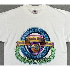 VINTAGE Massachusetts Shirt Men Large White Graphic Heavy Tee Hard Rock USA Made